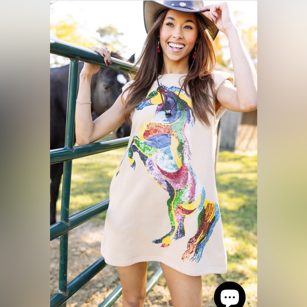 Queen of Sparkles TAN MULTI HORSE TANK DRESS (Large)